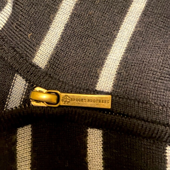 Brooks Brothers 100% Fine Merino Wool Half Zip Sweater- Navy Blue Stripes - Picture 6 of 13
